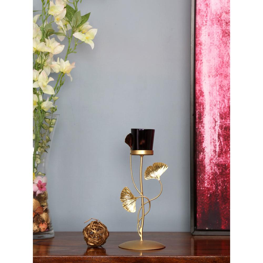 1 Gingko Candle Stand (Black & Gold)