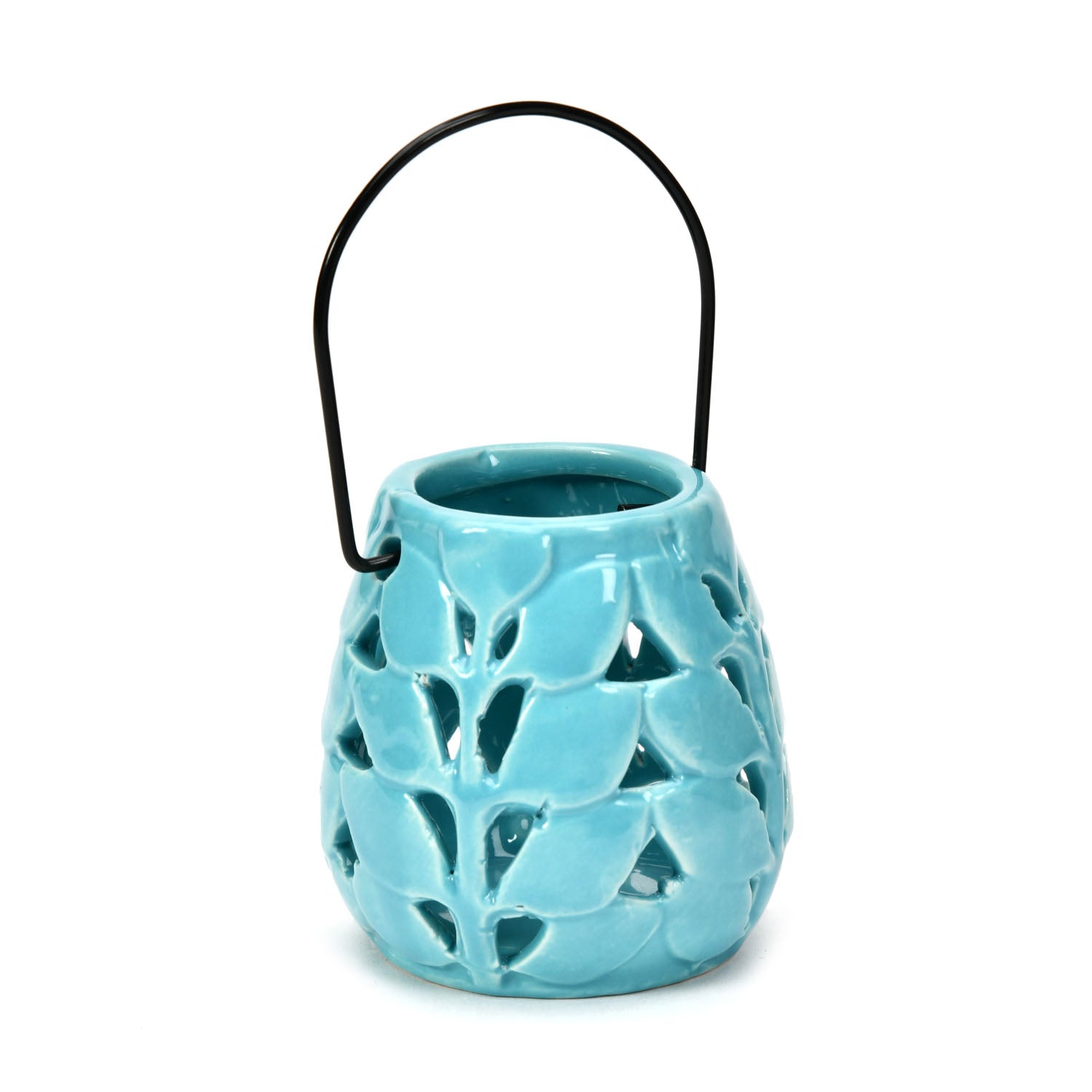 Pecan Cutwork Ceramic Lantern (Seagreen)