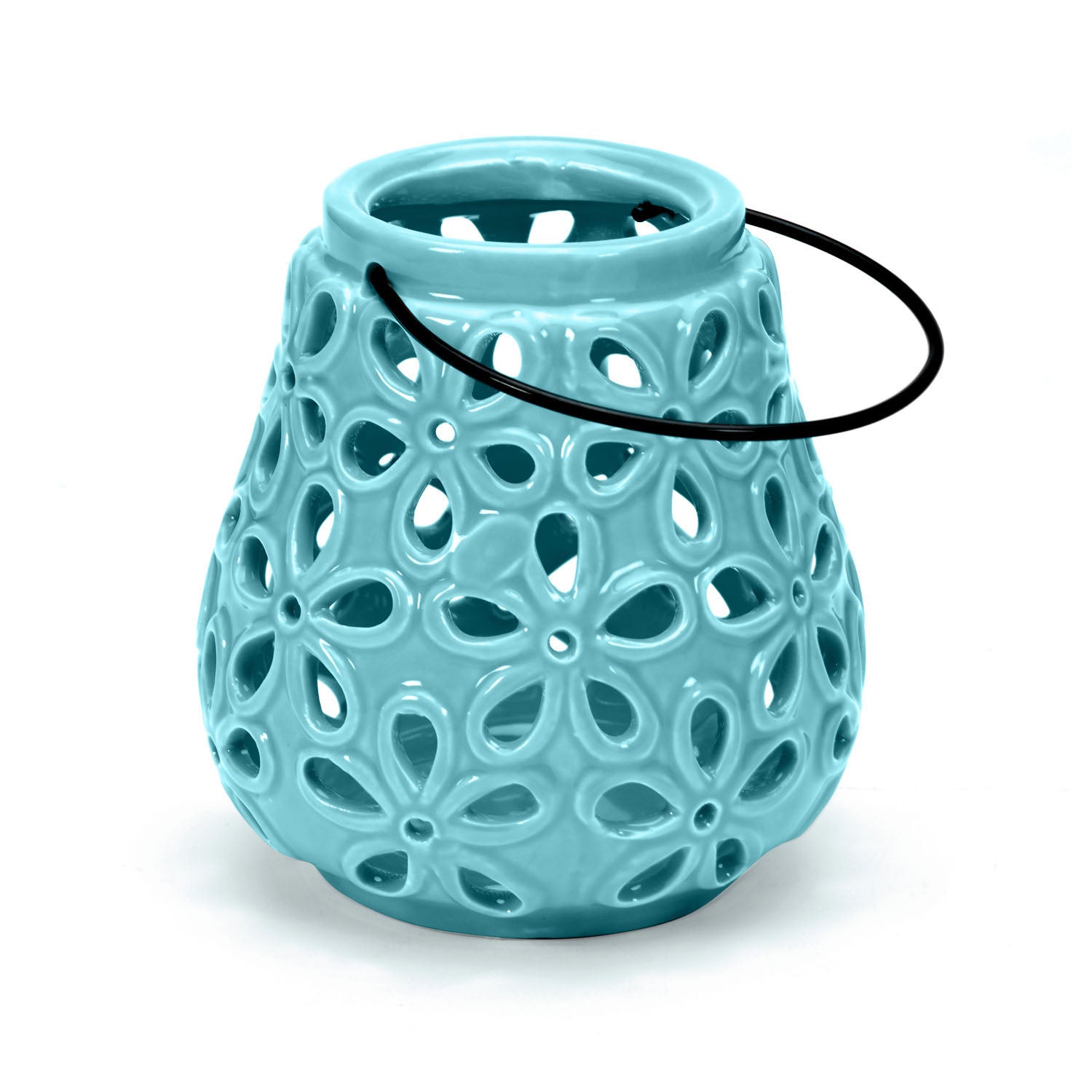 Floral Cutwork Ceramic Lantern (Seagreen)