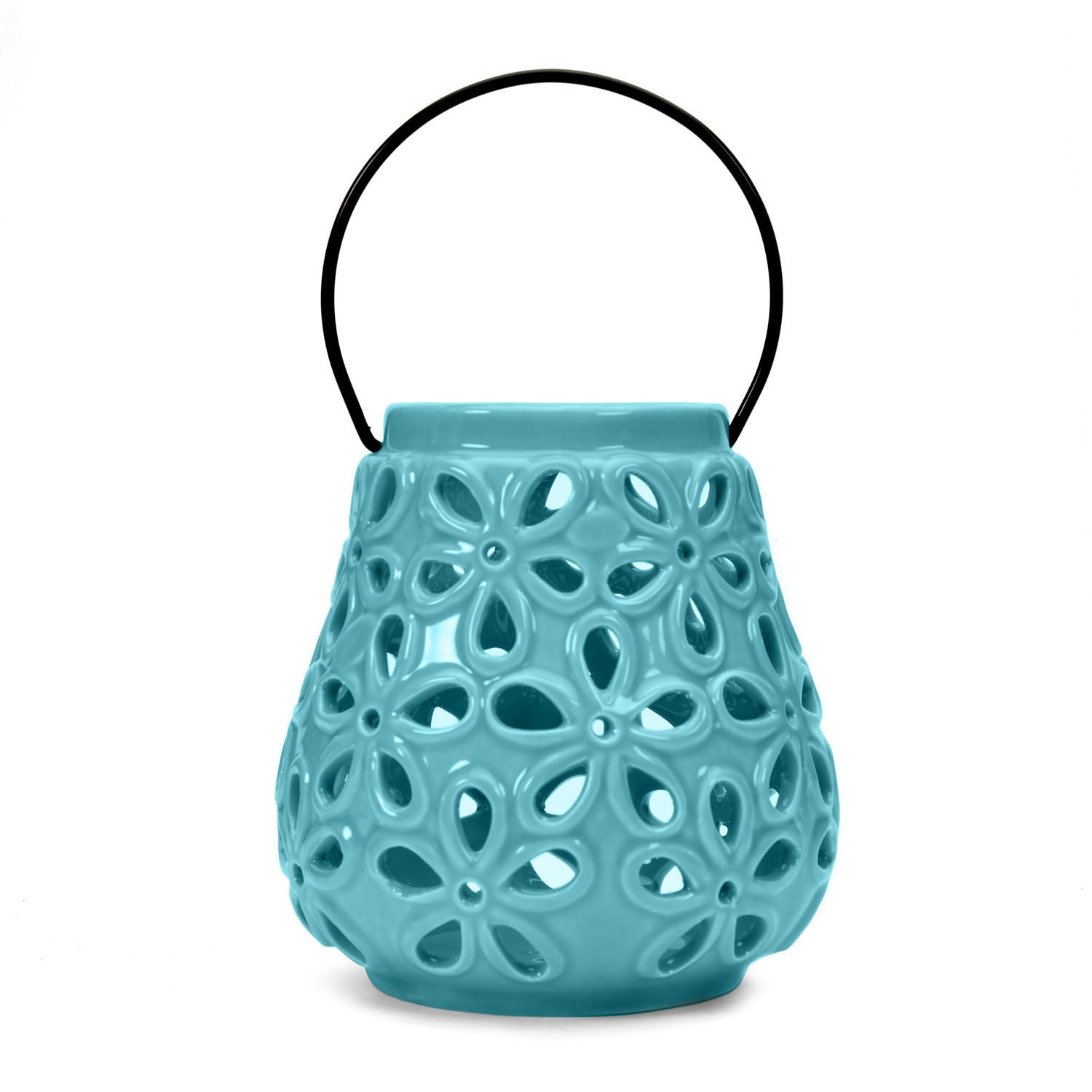 Floral Cutwork Ceramic Lantern (Seagreen)