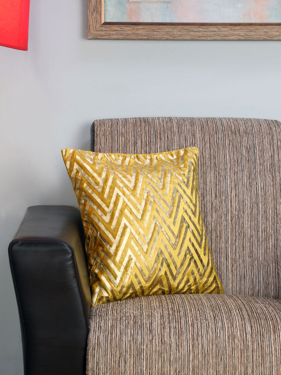 Foil Scroll Cushion Covers (Yellow)