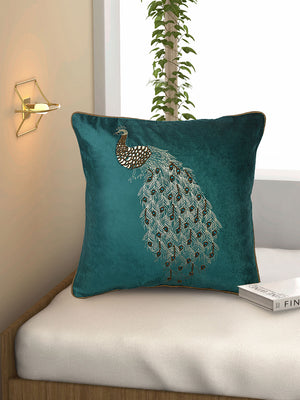 Cosmos Foil Studs Peacock 40 x 40 cm Cushion Cover Seagreen