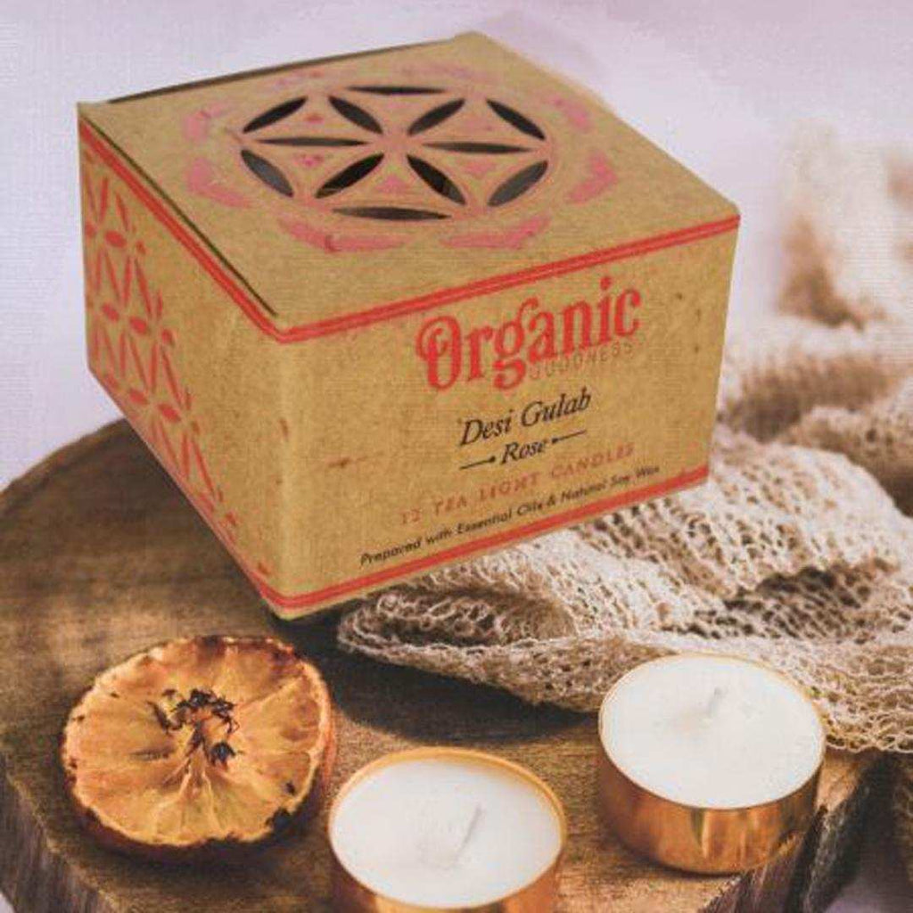 Song of India 10 g. Desi Gulab - Rose Organic Goodness Tea Light Candle in Metal Capsule (Set of 12)