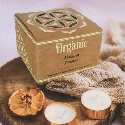Song of India 10 g. Madurai Jasmine Organic Goodness Tea Light Candle in Metal Capsule (Set of 12)