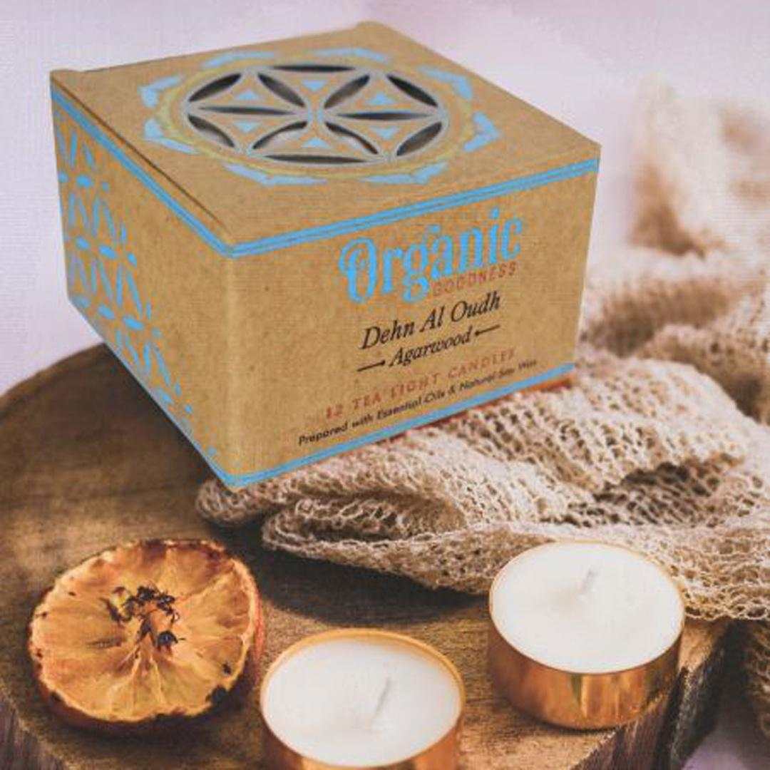 Song of India 10 g. Dehn Al Oudh - Agarwood Organic Goodness Tea Light Candle in Metal Capsule (Set of 12)