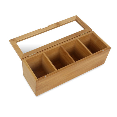 Bamboo 4 Sectional Tea Storage Box (Brown)