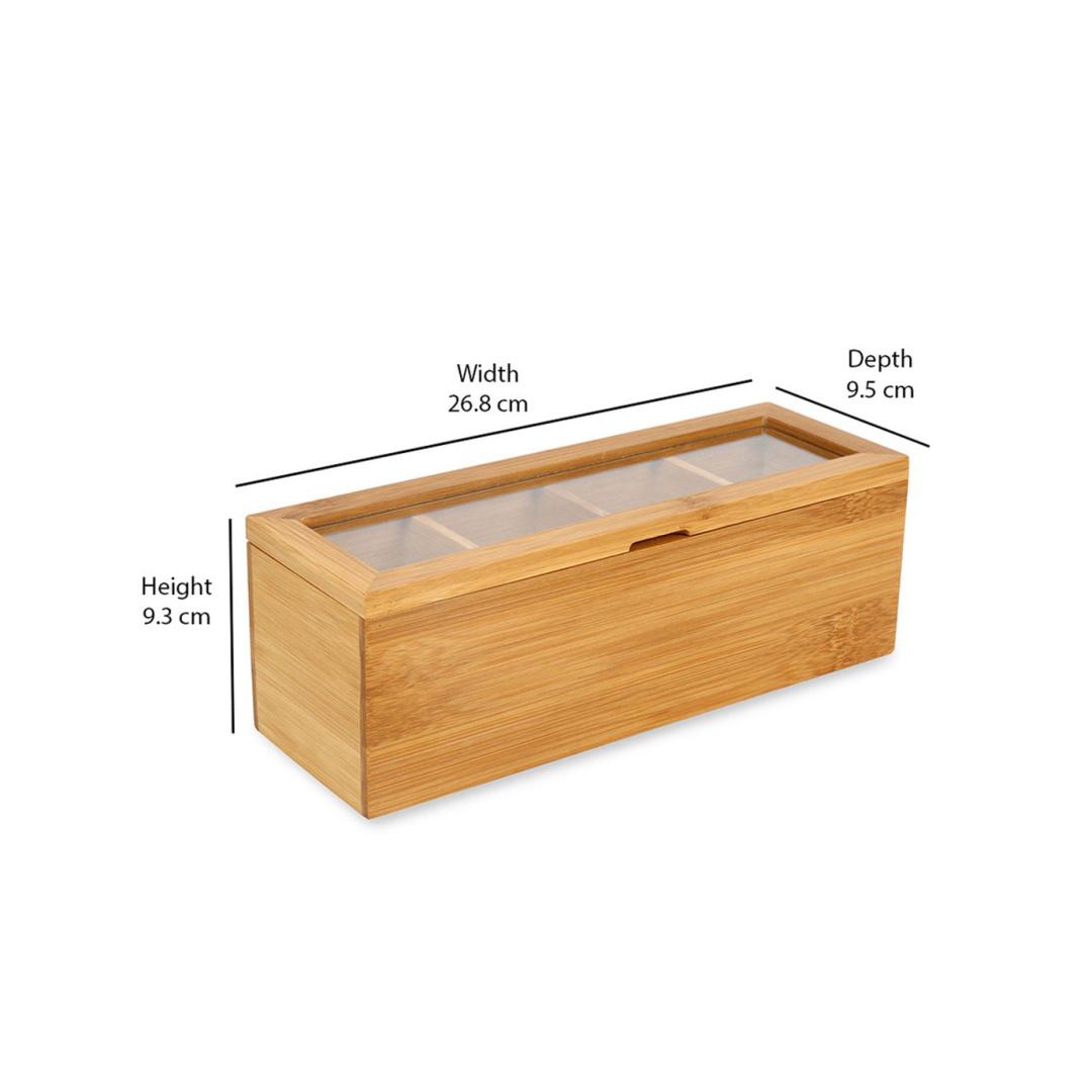 Bamboo 4 Sectional Tea Storage Box (Brown)