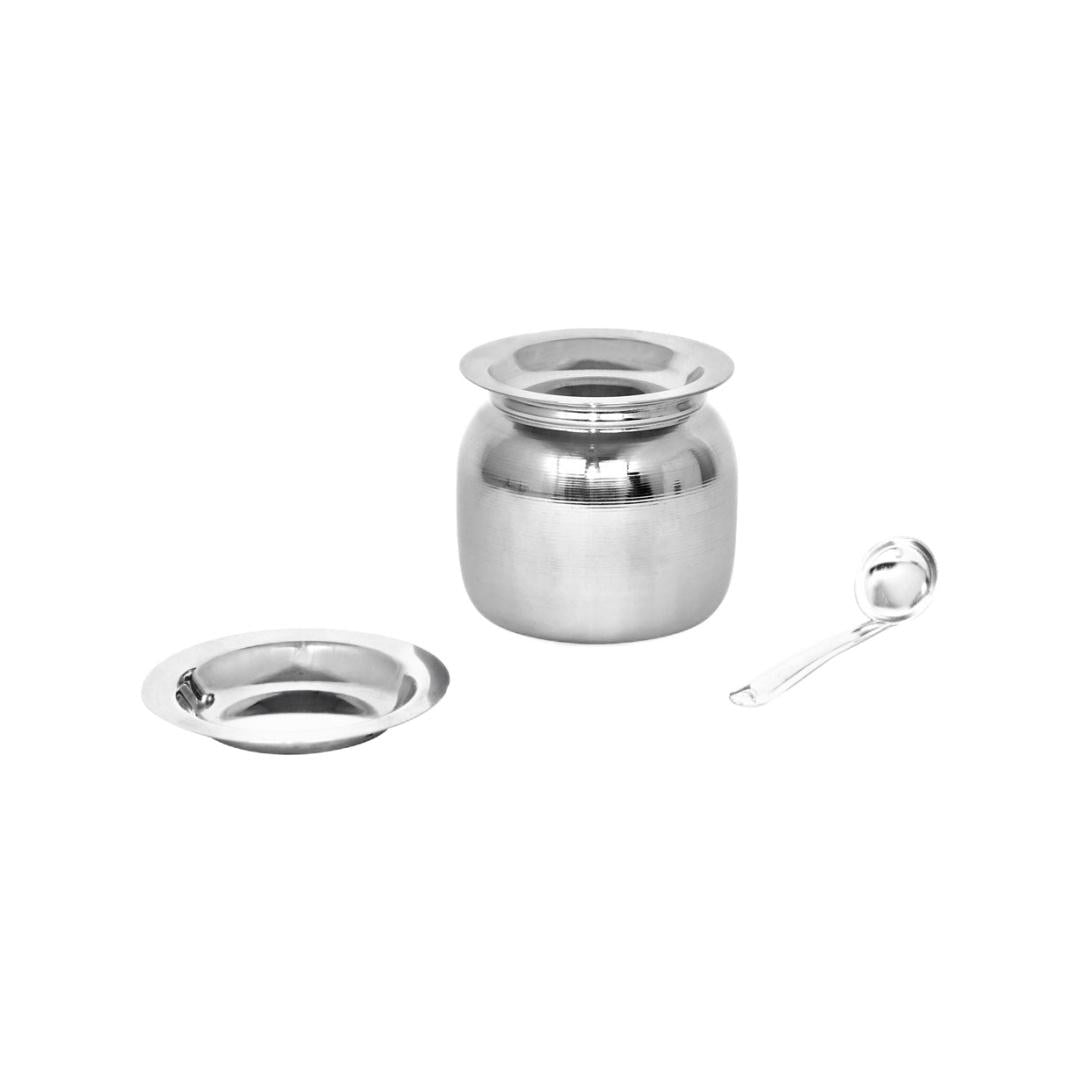 Stainless Steel 150 ml Ghee Pot with Spoon (Silver)