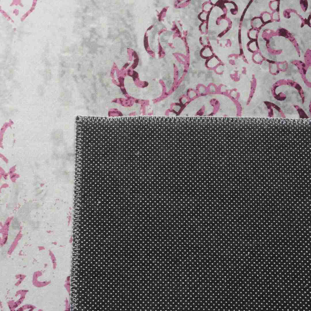 Motif Polyester 2 x 5 Ft Machine Made Carpet (Beige & Purple)
