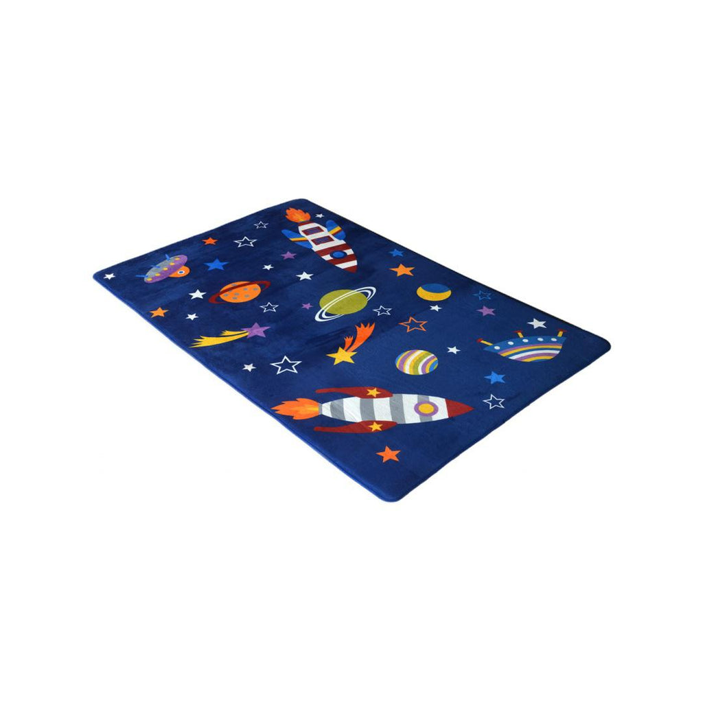 Space Polyester 4 x 6 Ft Machine Made Kids Carpet (Indigo)