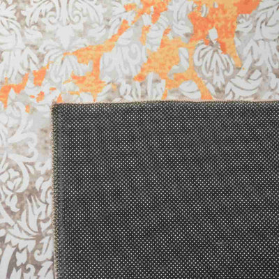 Motif Polyester 2 x 5 Ft Machine Made Carpet (Orange & Brown)