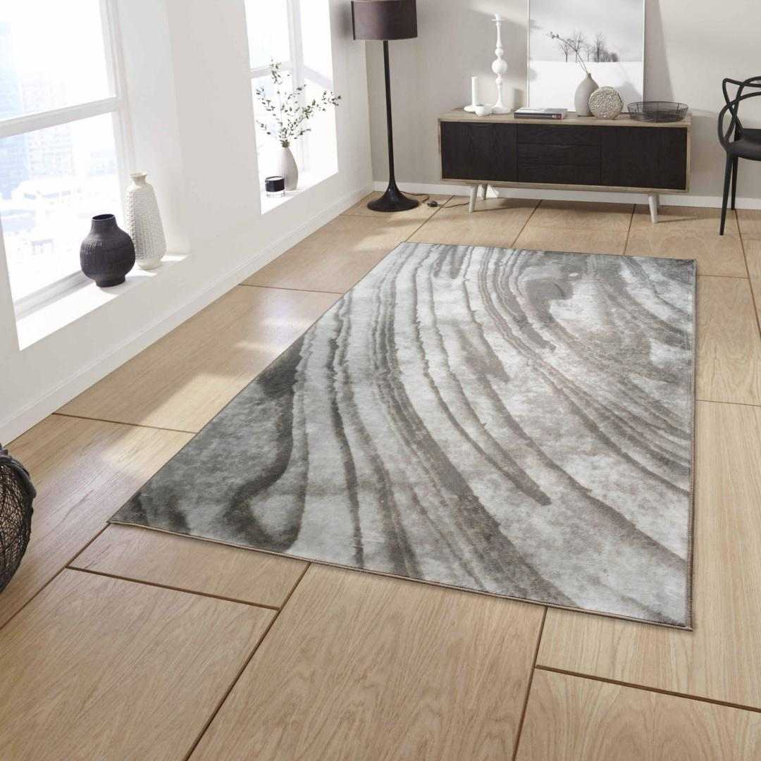 Abstract Polyester 3 x 5 Ft Machine Made Carpet (Brown)