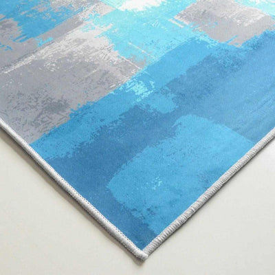 Abstract Polyester 2 x 5 Ft Machine Made Carpet (Grey & Blue)