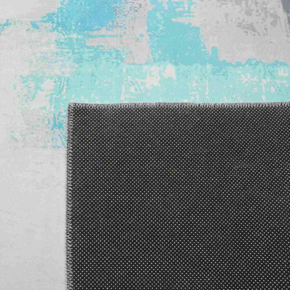 Abstract Polyester 2 x 5 Ft Machine Made Carpet (Grey & Blue)