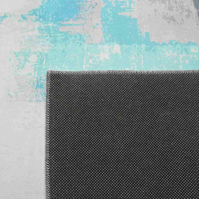 Abstract Polyester 3 x 5 Ft Machine Made Carpet (Grey & Blue)
