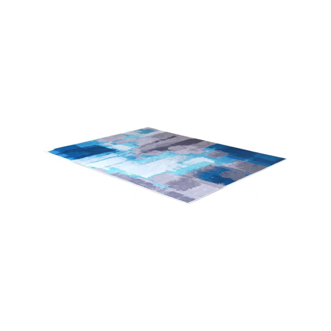 Abstract Polyester 3 x 5 Ft Machine Made Carpet (Grey & Blue)