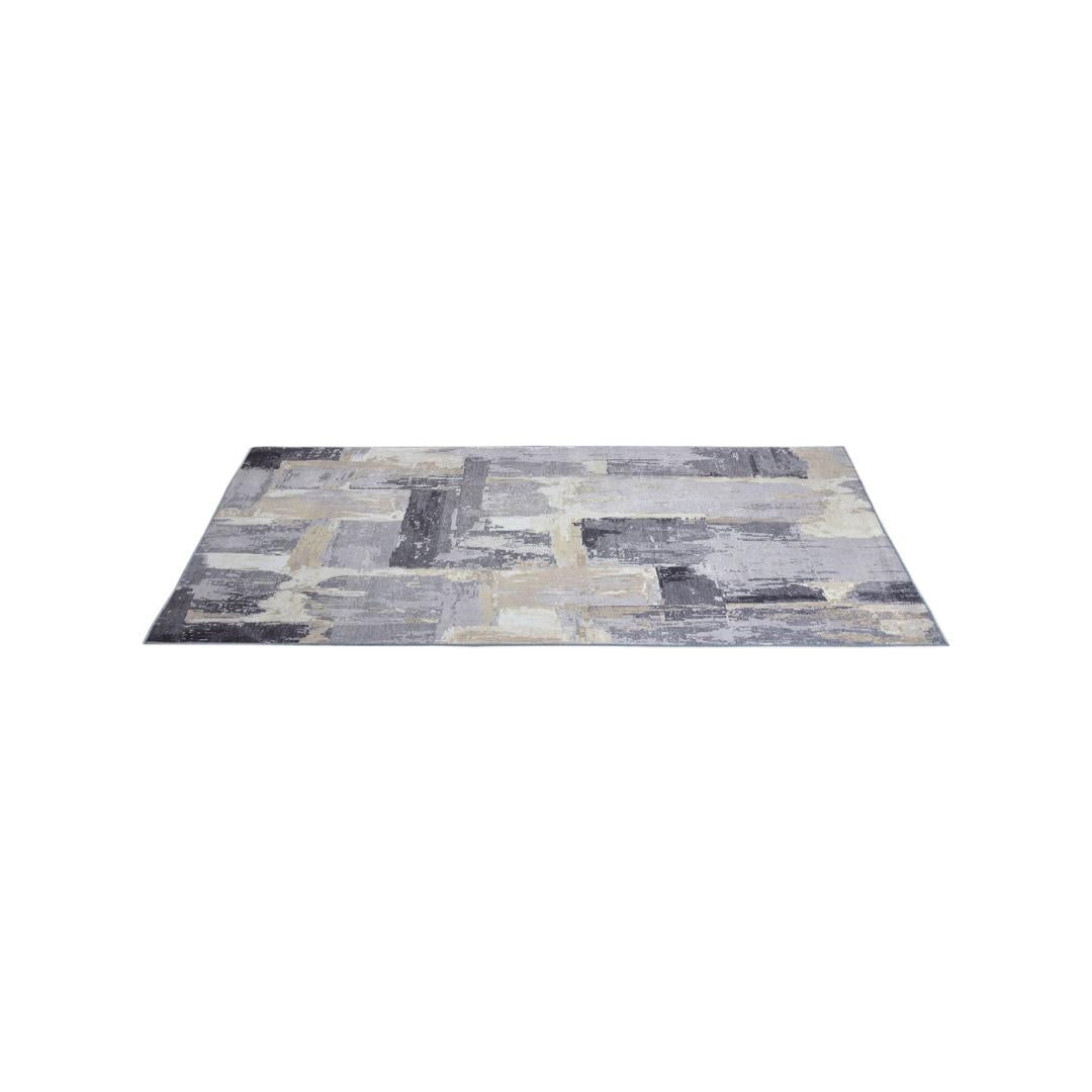 Abstract Polyester 3 x 5 Ft Machine Made Carpet (Grey)