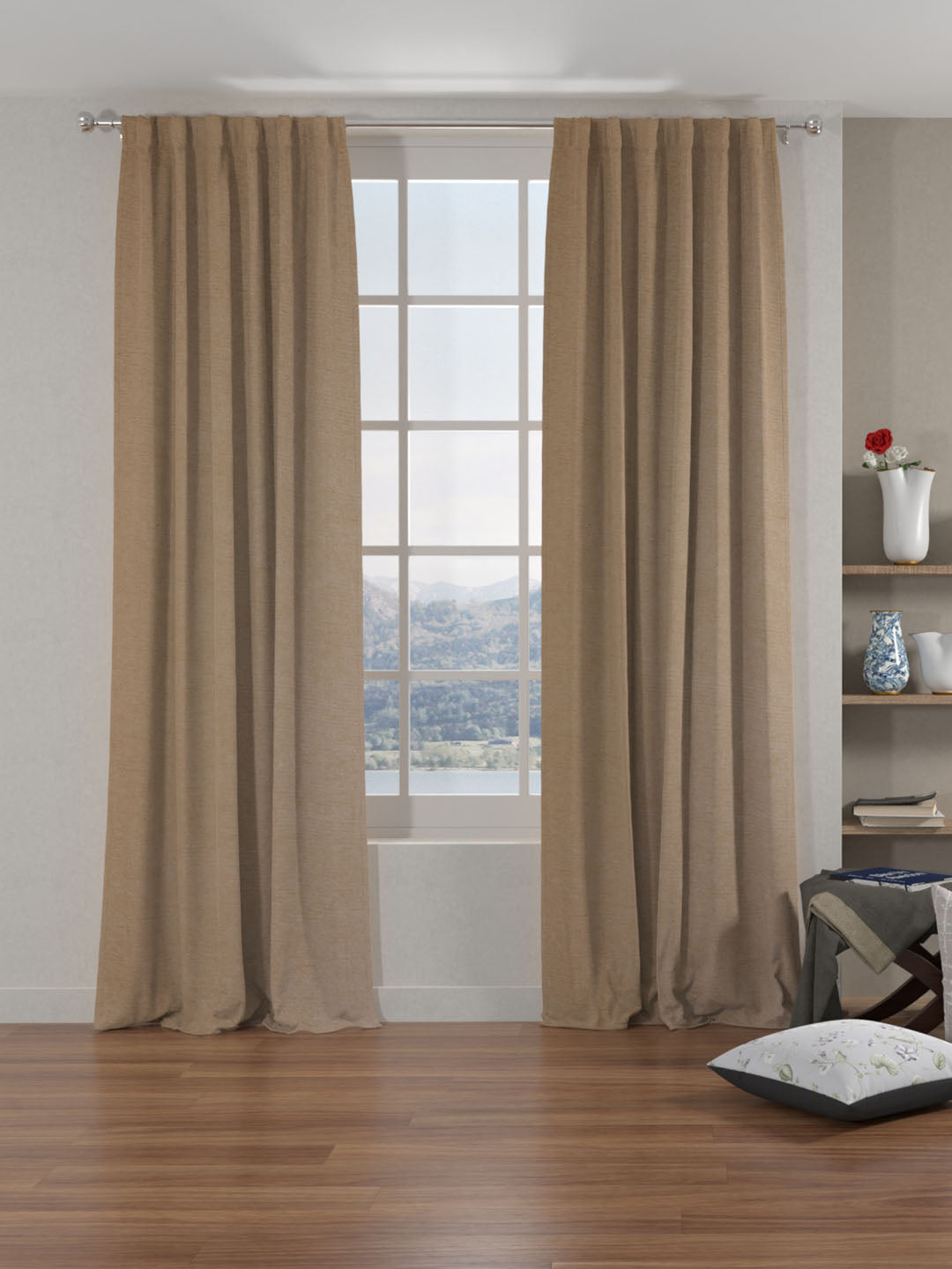 Grace Solids Opus 7 Ft Polyester Door Curtains Set Of 2 (Beige)