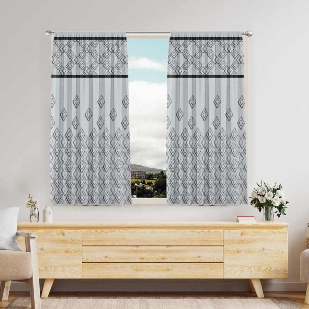Grace Jacquard Diamond 5 Ft Polyester Window Curtains Set of 2 (Black)