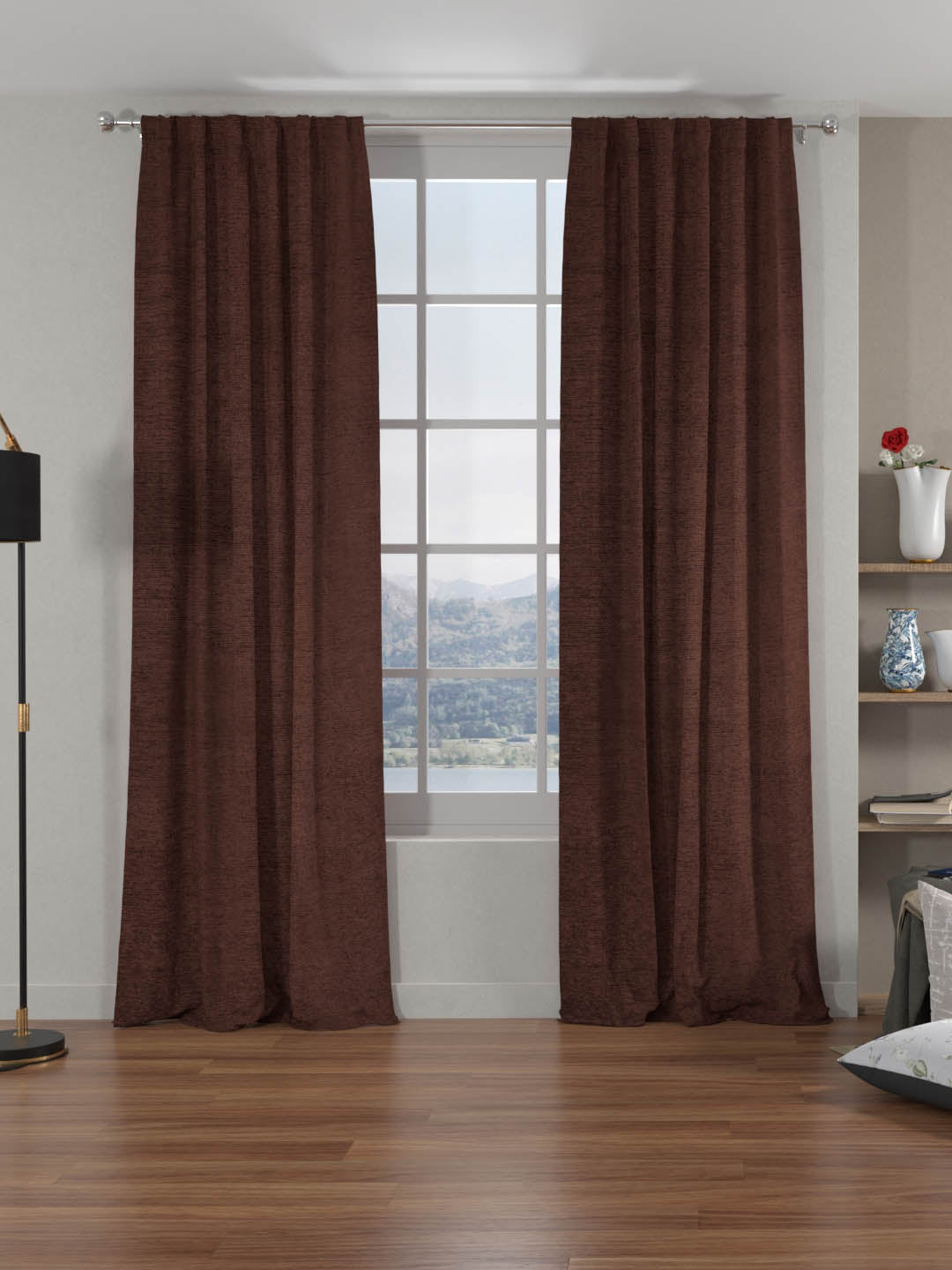 Grace Solids Opus 9 Ft Polyester Door Curtains Set Of 2 (Brown)