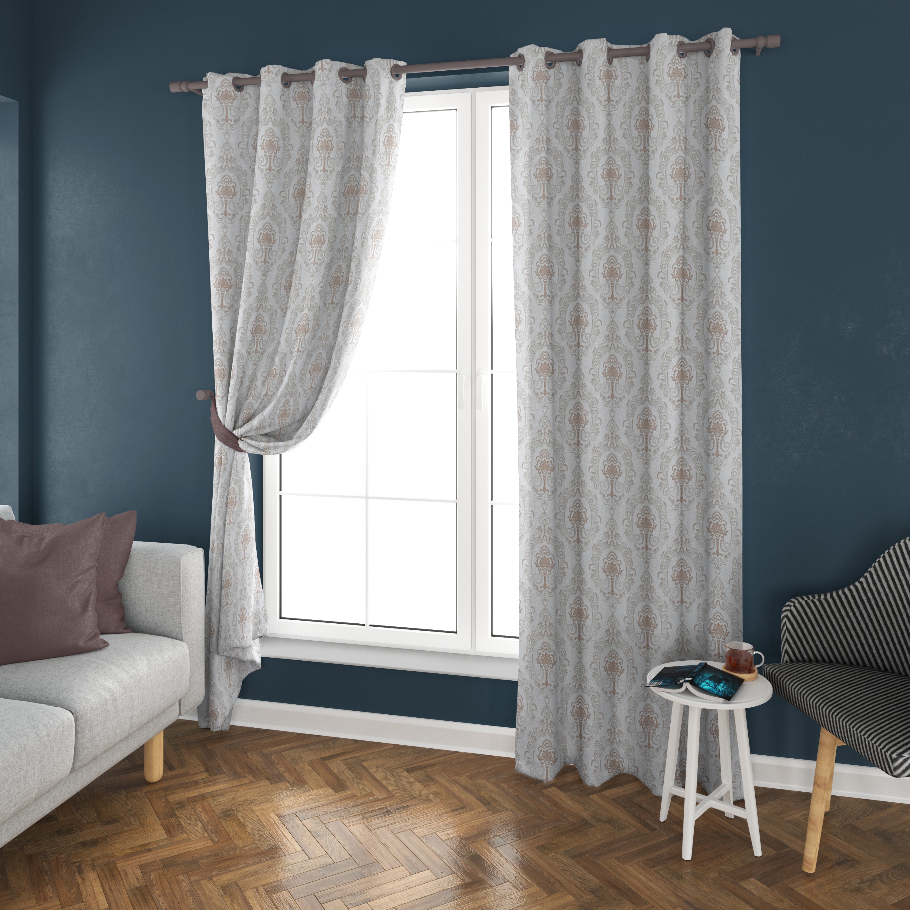 Grace Jacquard Damask 7 Ft Polyester Door Curtains Set Of 2 (Brown)