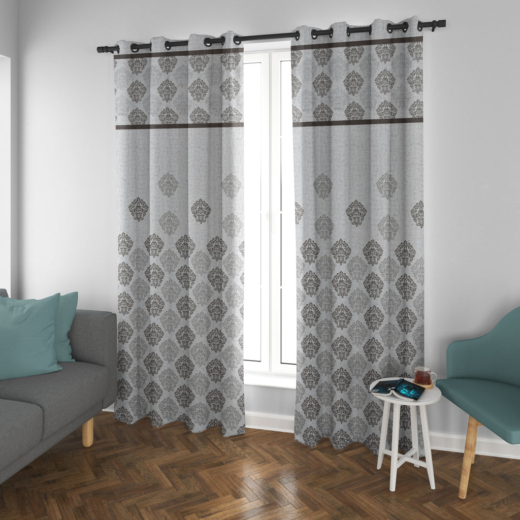 Grace Jacquard Damask 9 Ft Polyester Long Door Curtains Set Of 2 (Brown)