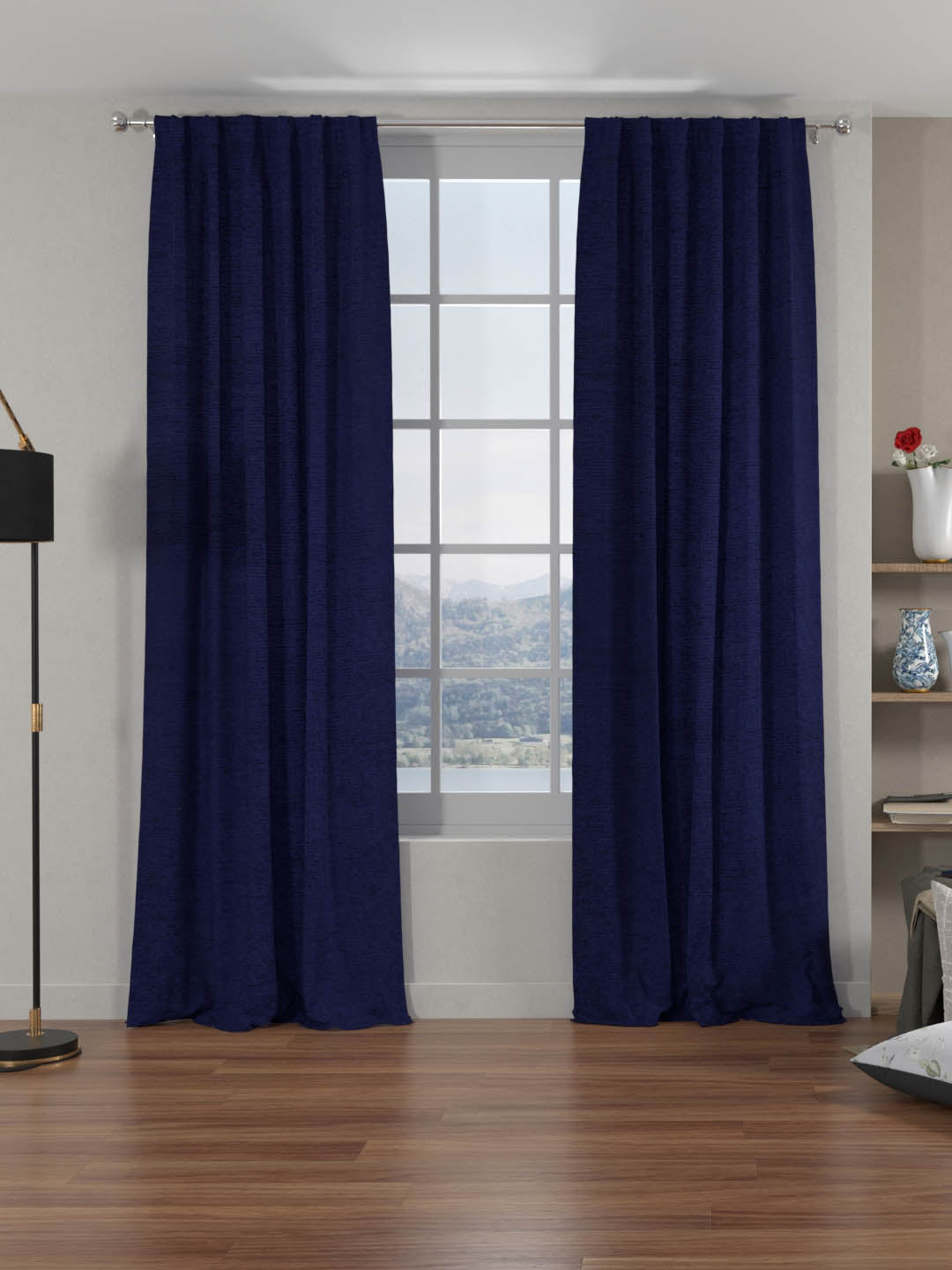 Grace Solids Opus 7 Ft Polyester Door Curtains Set Of 2 (Indigo)