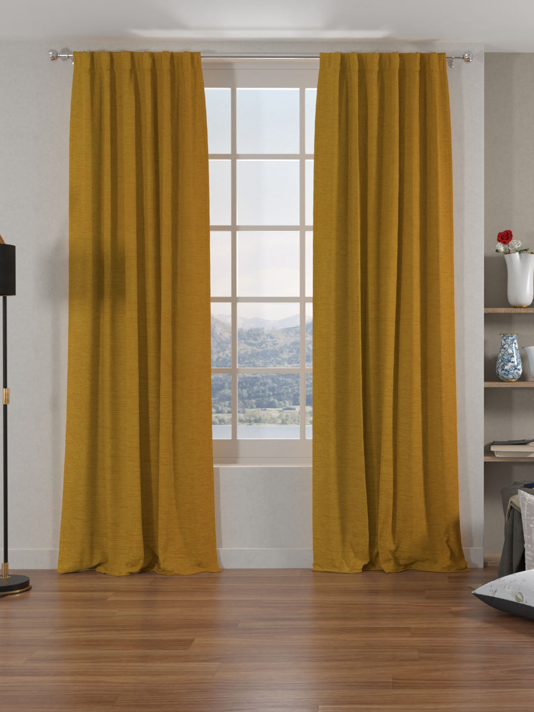 Grace Solids Opus 7 Ft Polyester Door Curtains Set Of 2 (Mustard)