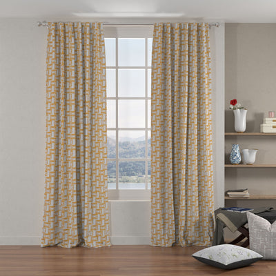 Grace Jacquard Geometric 7 Ft Polyester Door Curtains Set Of 2 (Mustard)