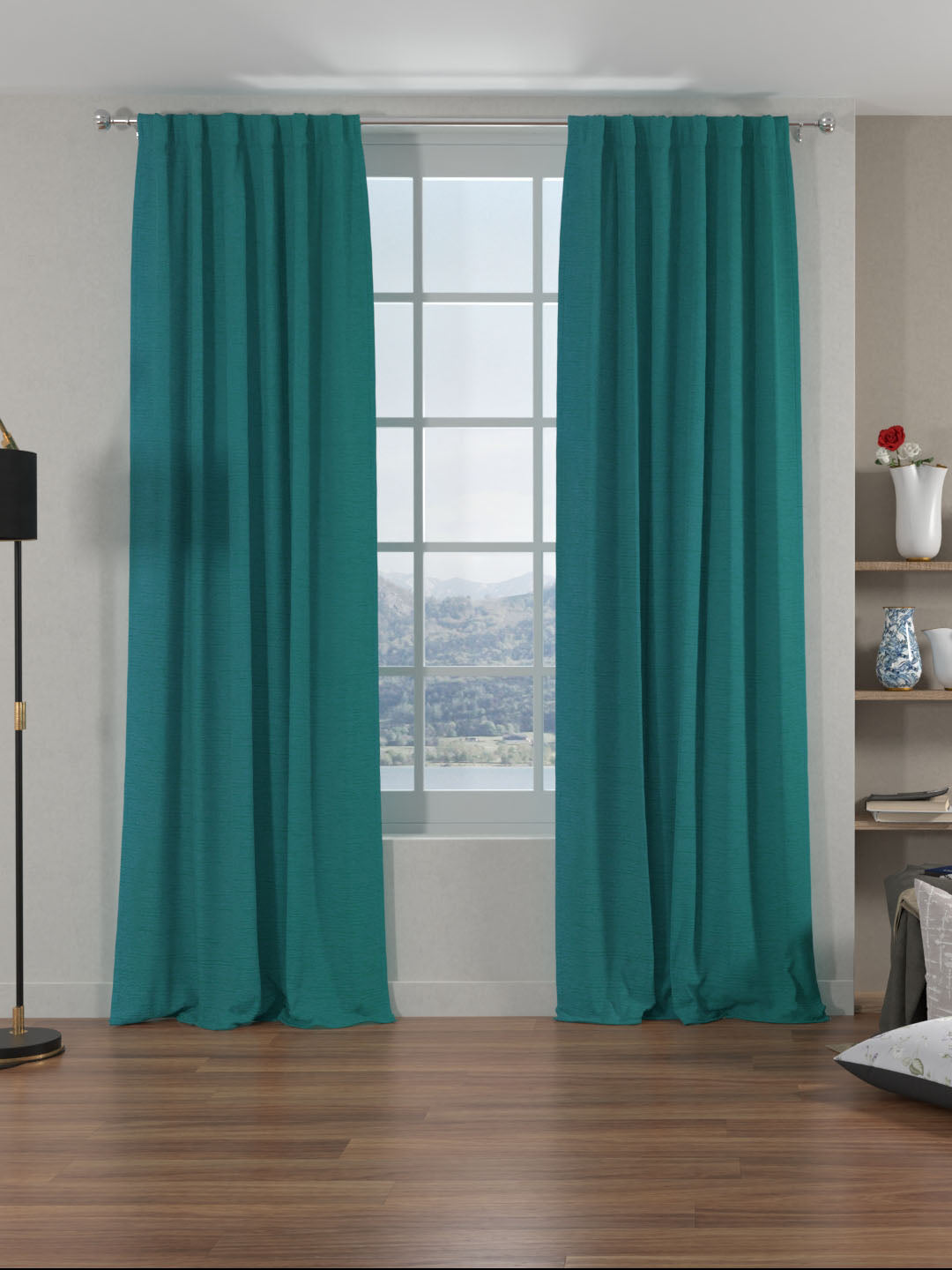 Grace Solids Opus 9 Ft Polyester Door Curtains Set Of 2 (Seagreen)