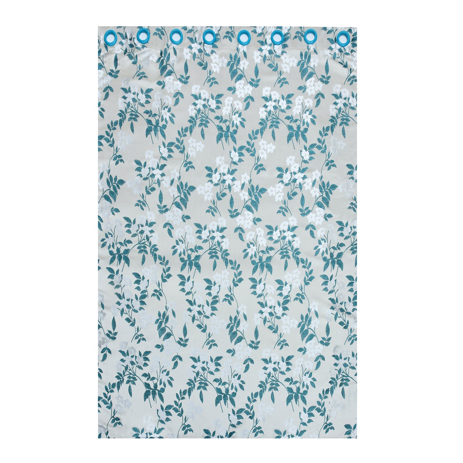 Grace Jacquard Leaf 7 Ft Polyester Door Curtains Set Of 2 (Seagreen)