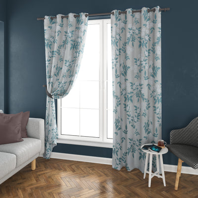 Grace Jacquard Leaf 7 Ft Polyester Door Curtains Set Of 2 (Seagreen)