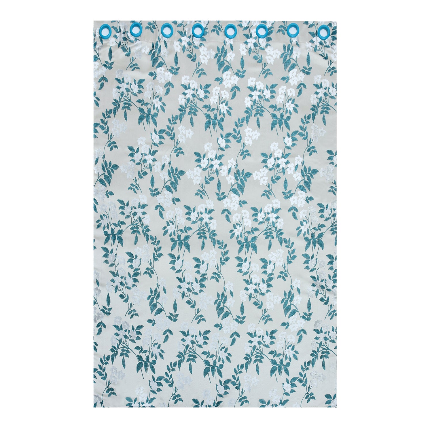Grace Jacquard Leaf 9 Ft Polyester Long Door Curtains Set Of 2 (Seagreen)