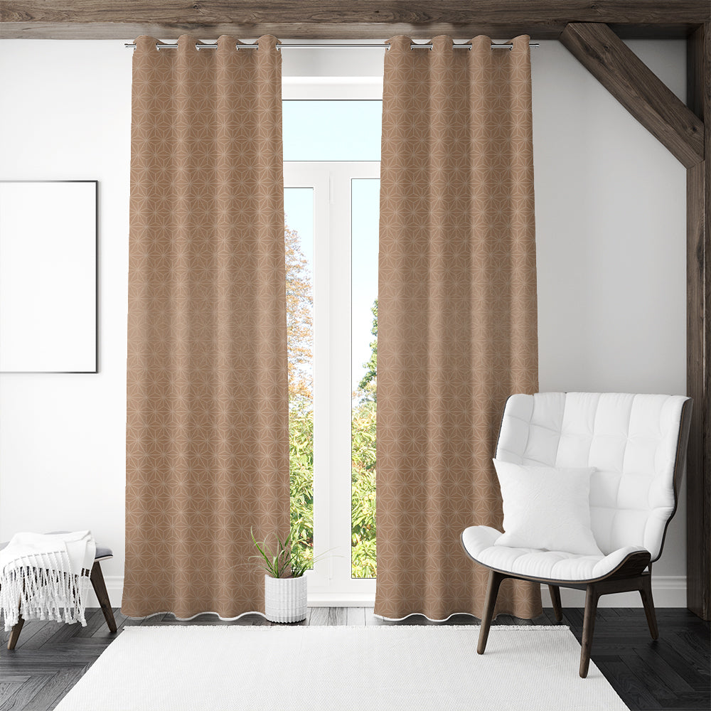 Veera Jacquard Abstract 9 Ft Polyester Long Door Curtains Set of 2 (Beige)