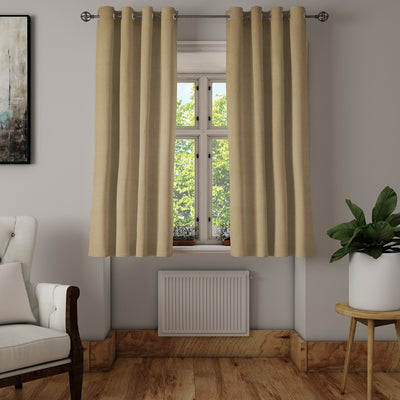 Visto Solid Blackout 5 Ft Polyester Window Curtains Set of 2 (Beige)