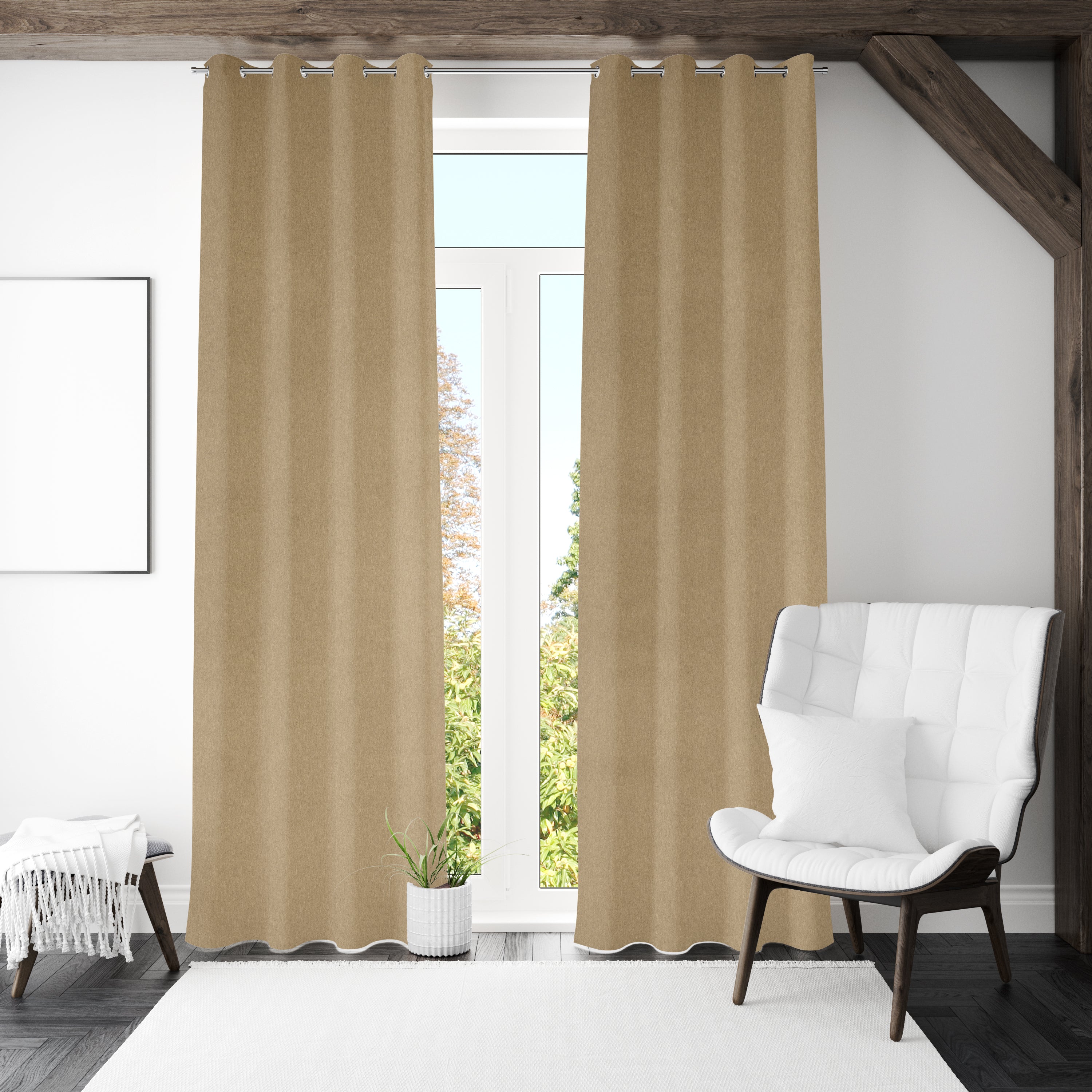 Visto Solid Blackout 7 Ft Polyester Door Curtains Set of 2 (Beige)