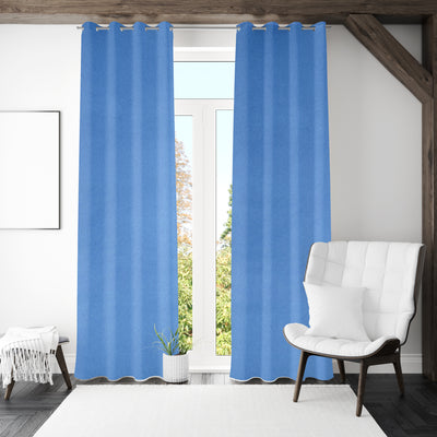 Visto Solid Blackout 9 Ft Polyester Long Door Curtains Set of 2 (Blue)