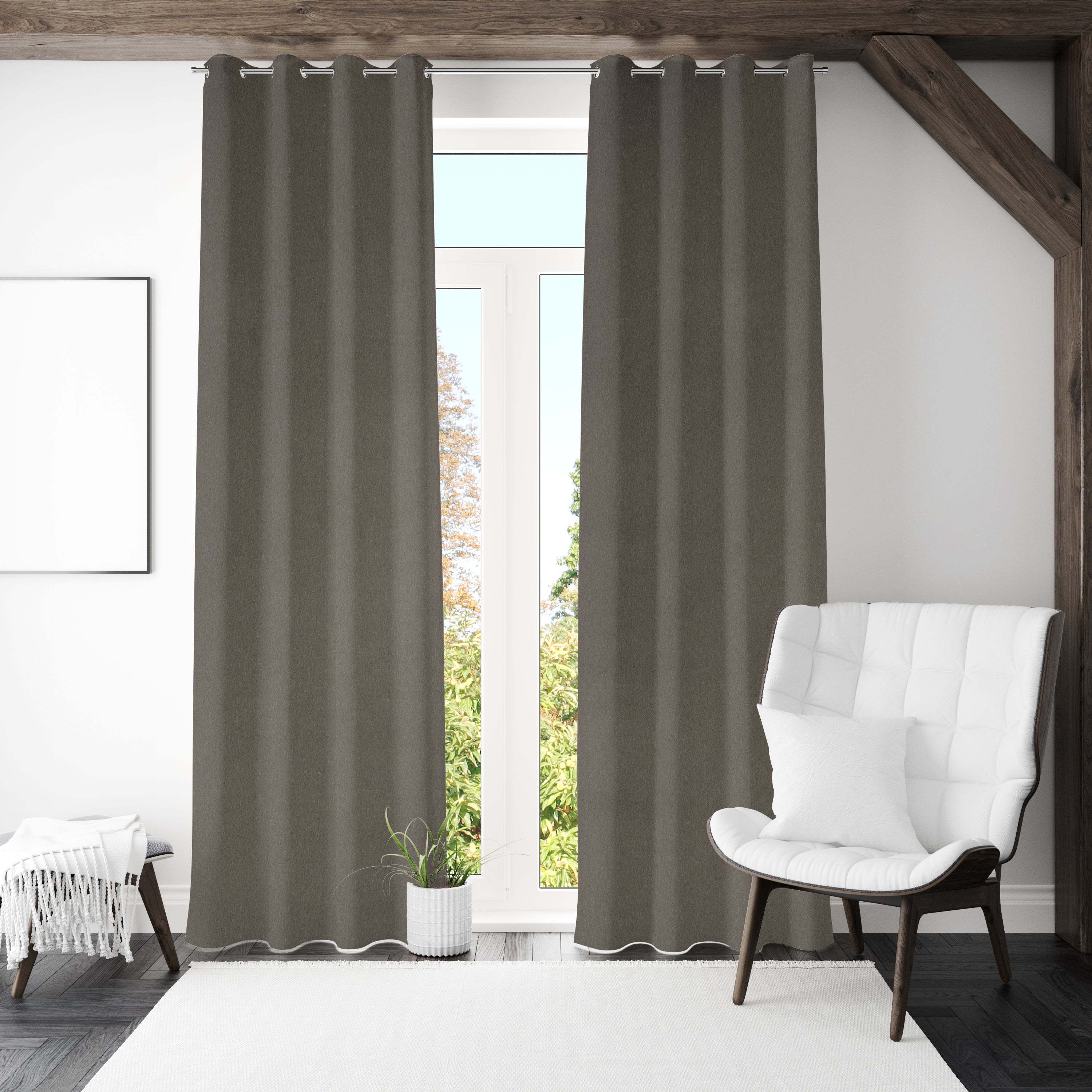 Visto Solid Blackout 7 Ft Polyester Door Curtains Set of 2 (Brown)