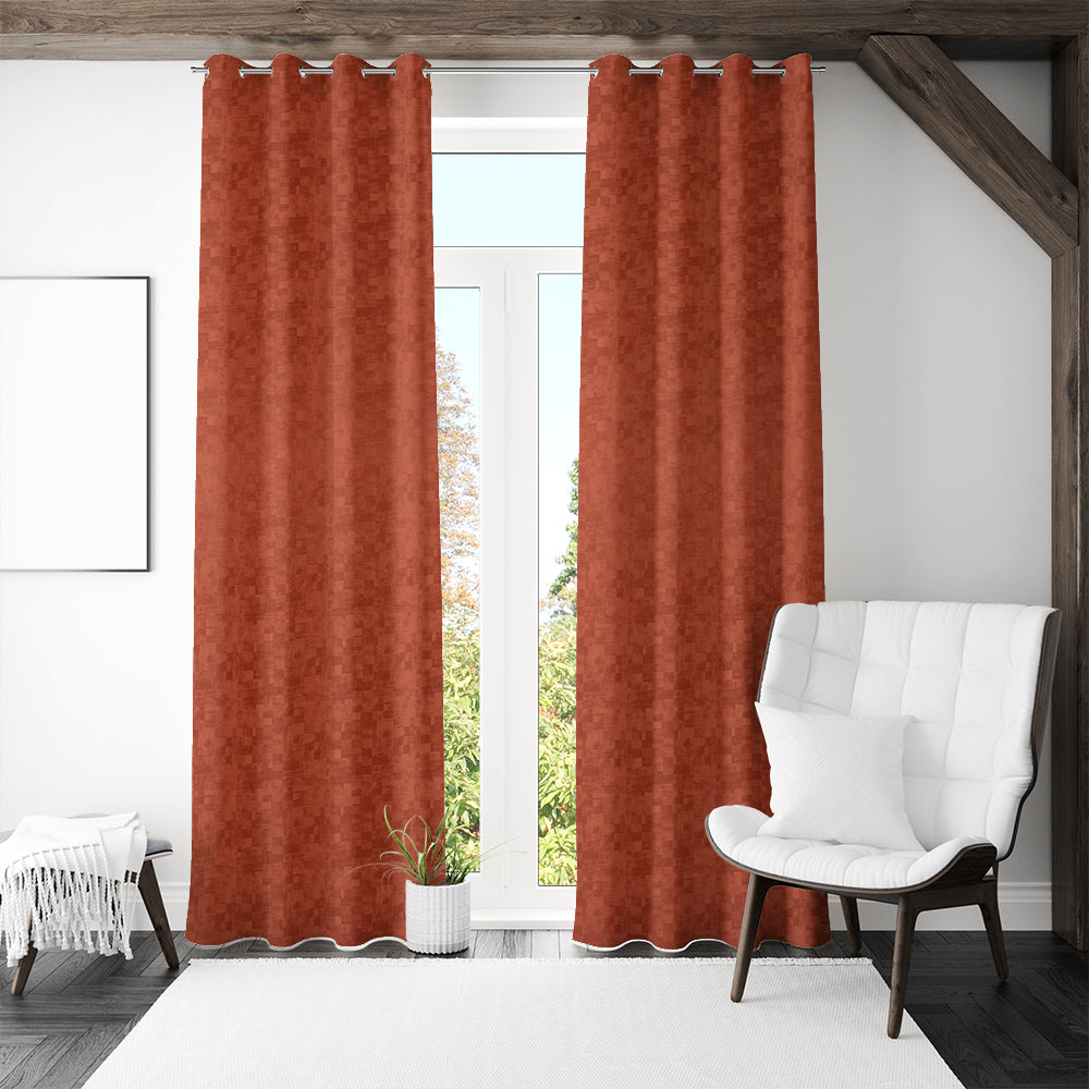 Veera Jacquard Abstract 7 Ft Polyester Door Curtains Set of 2 (Rust)