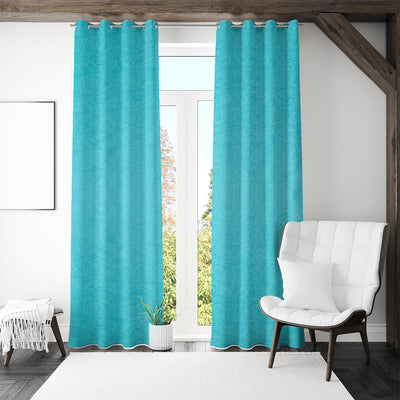 Veera Jacquard Abstract 7 Ft Polyester Door Curtains Set of 2 (Seagreen)
