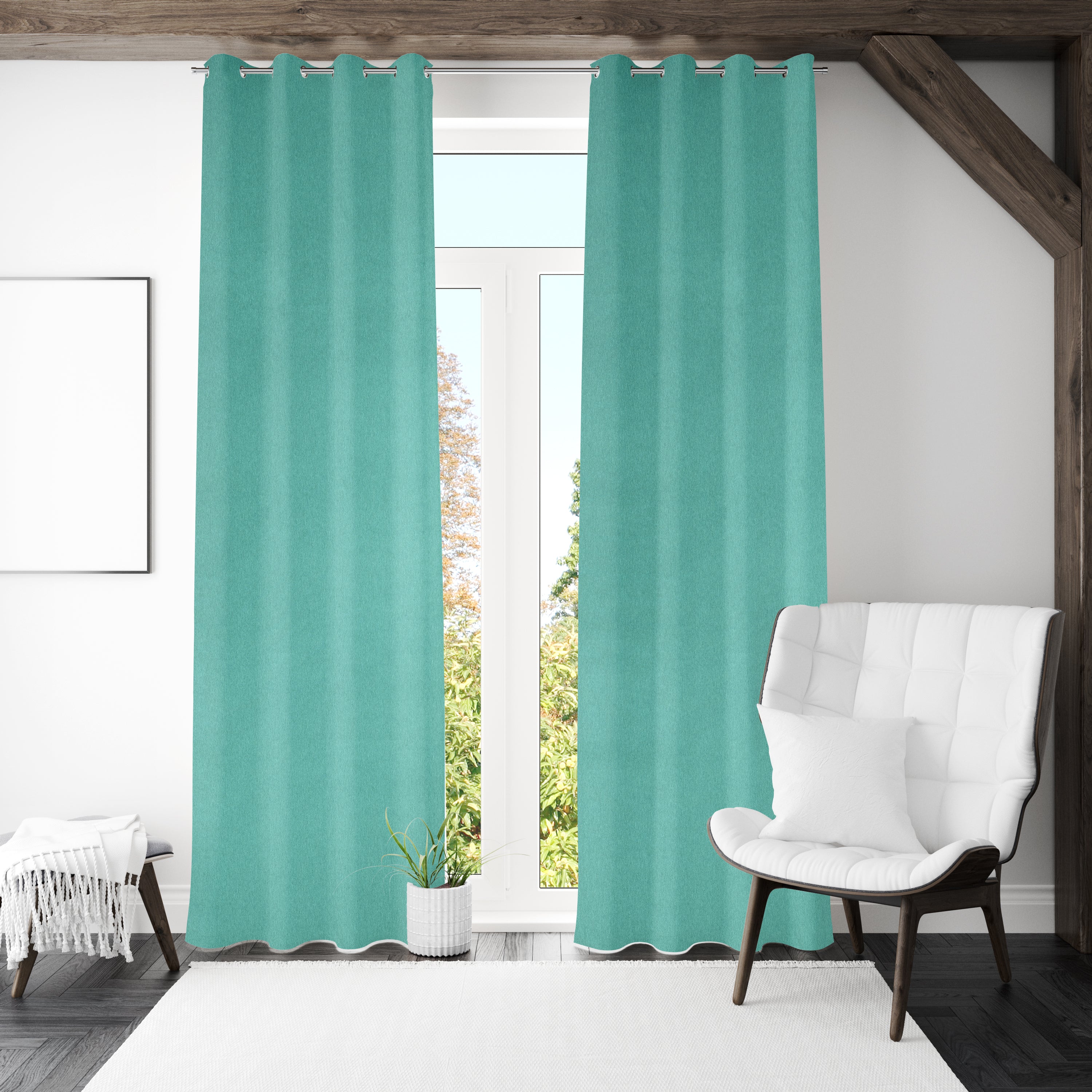 Visto Solid Blackout 7 Ft Polyester Door Curtains Set of 2 (Seagreen)