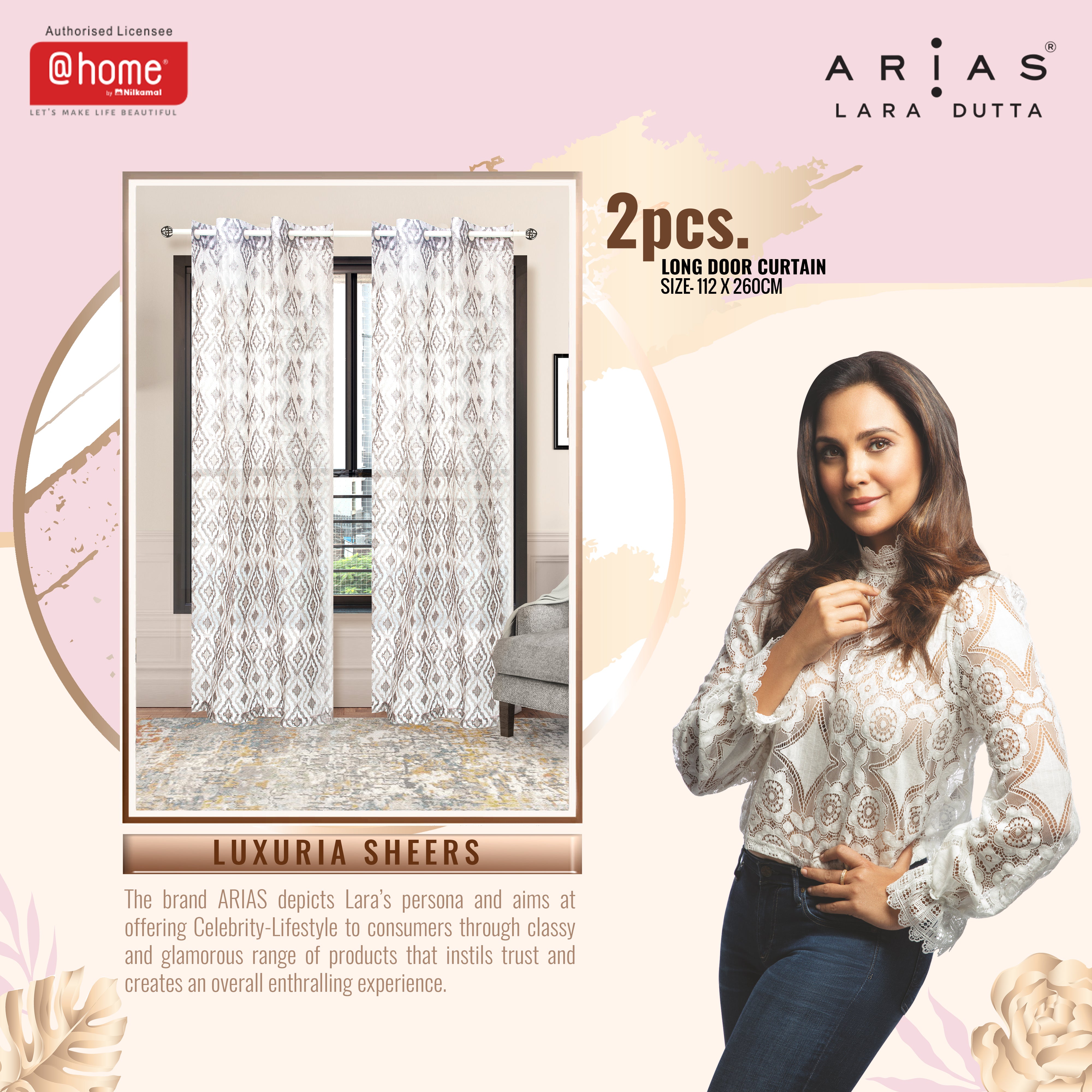 Arias Luxuria Sheers Abstract 9 Ft Crepe Organza Long Door Curtain Set of 2 (Grey)