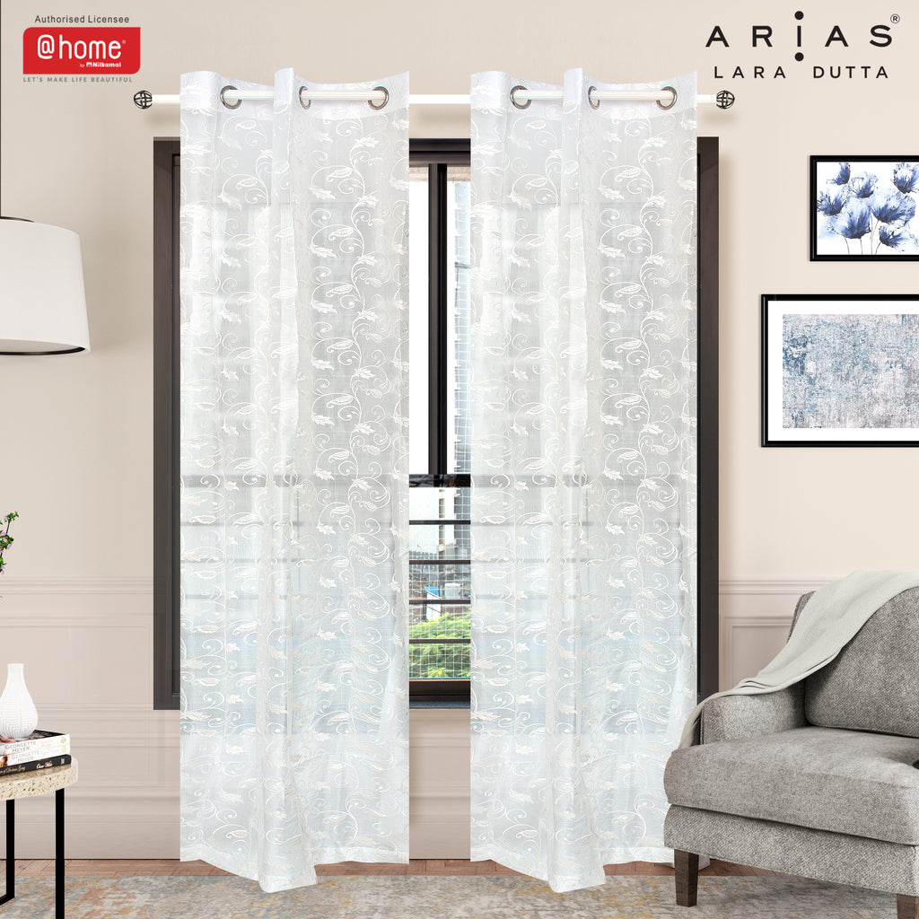 Arias Luxuria Sheers Floral 7 Ft Crepe Organza Door Curtain Set of 2 (White)