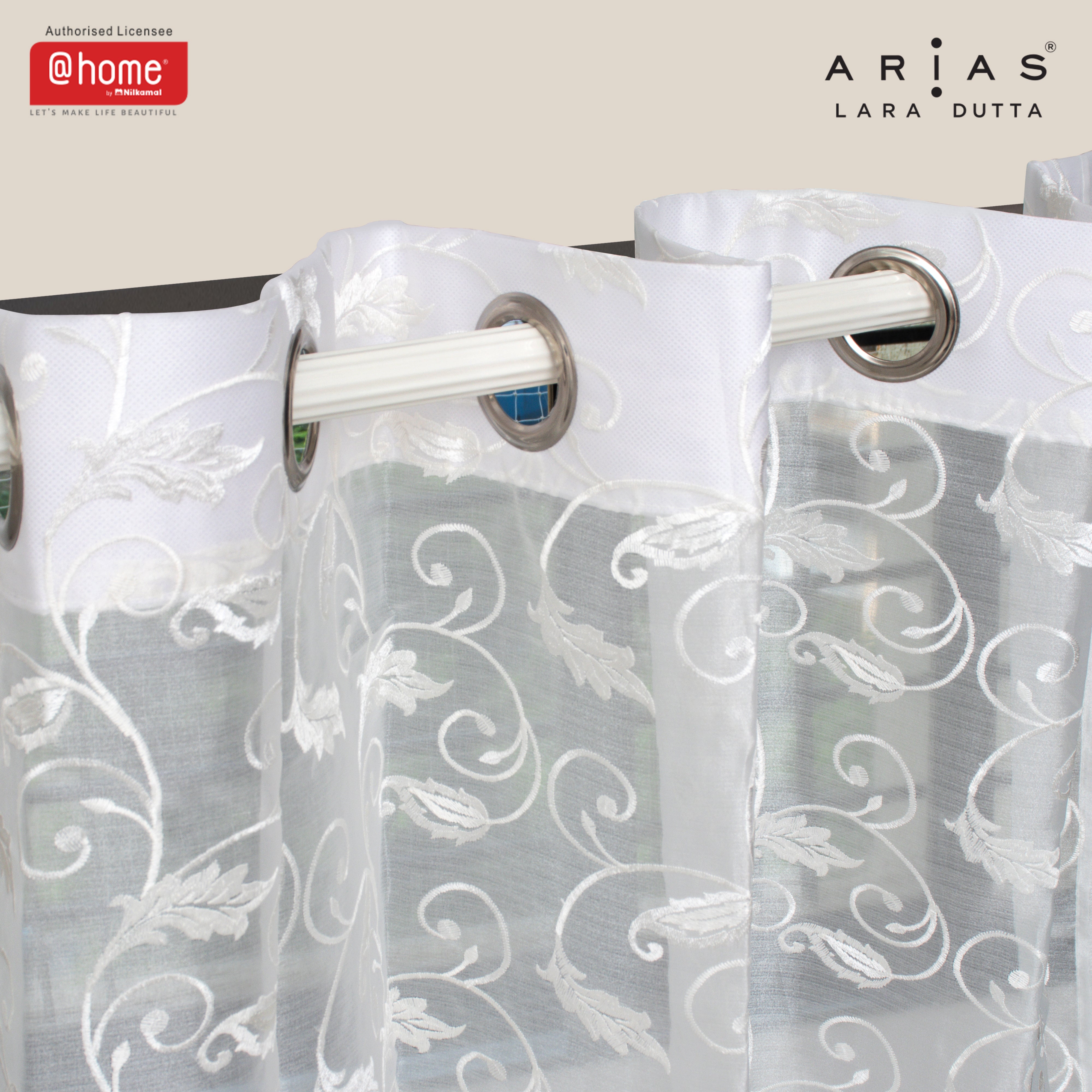 Arias Luxuria Sheers Floral 7 Ft Crepe Organza Door Curtain Set of 2 (White)