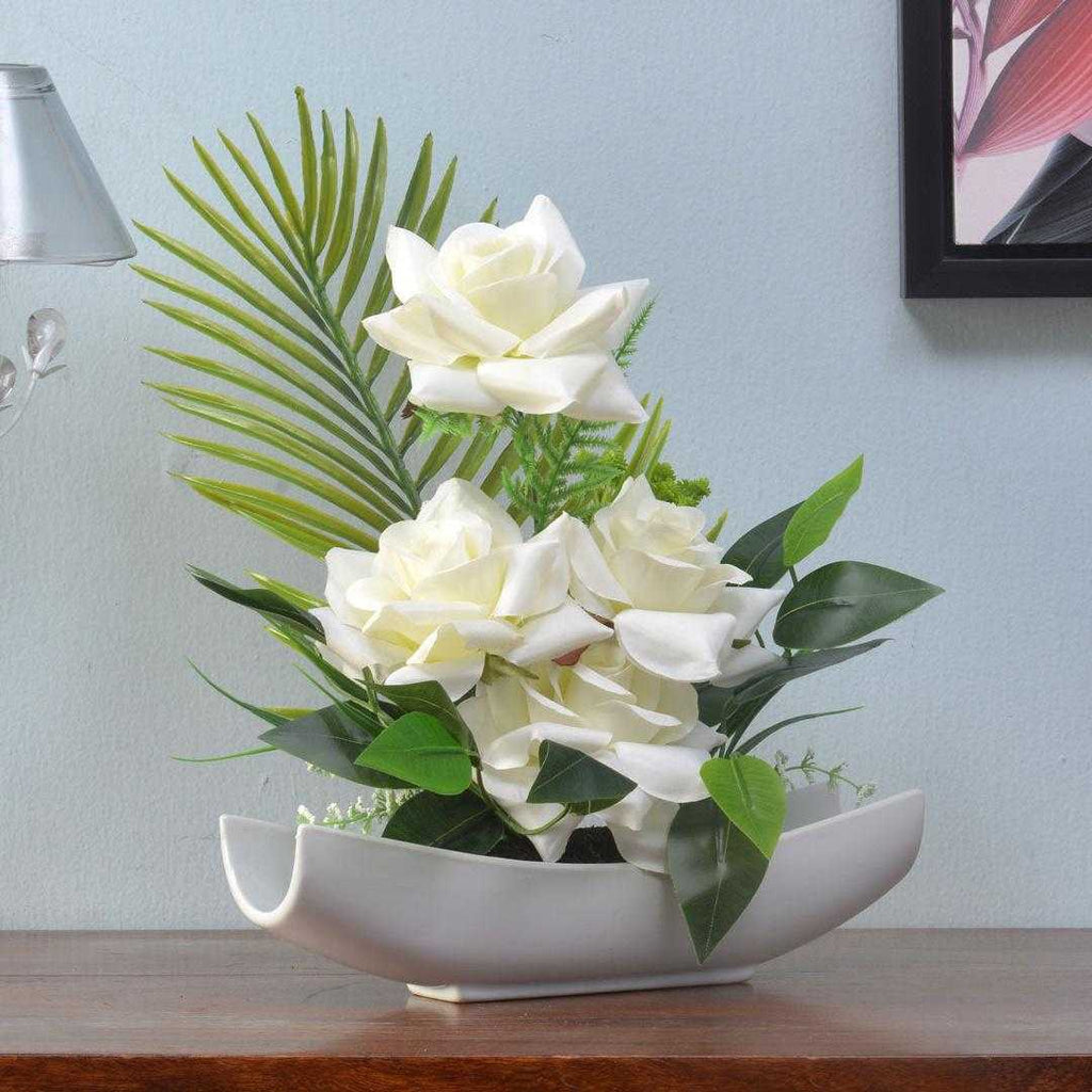Rose Boat Potted Plant (White)