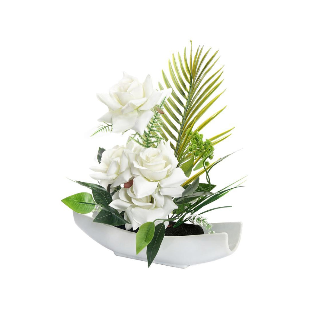 Rose Boat Potted Plant (White)