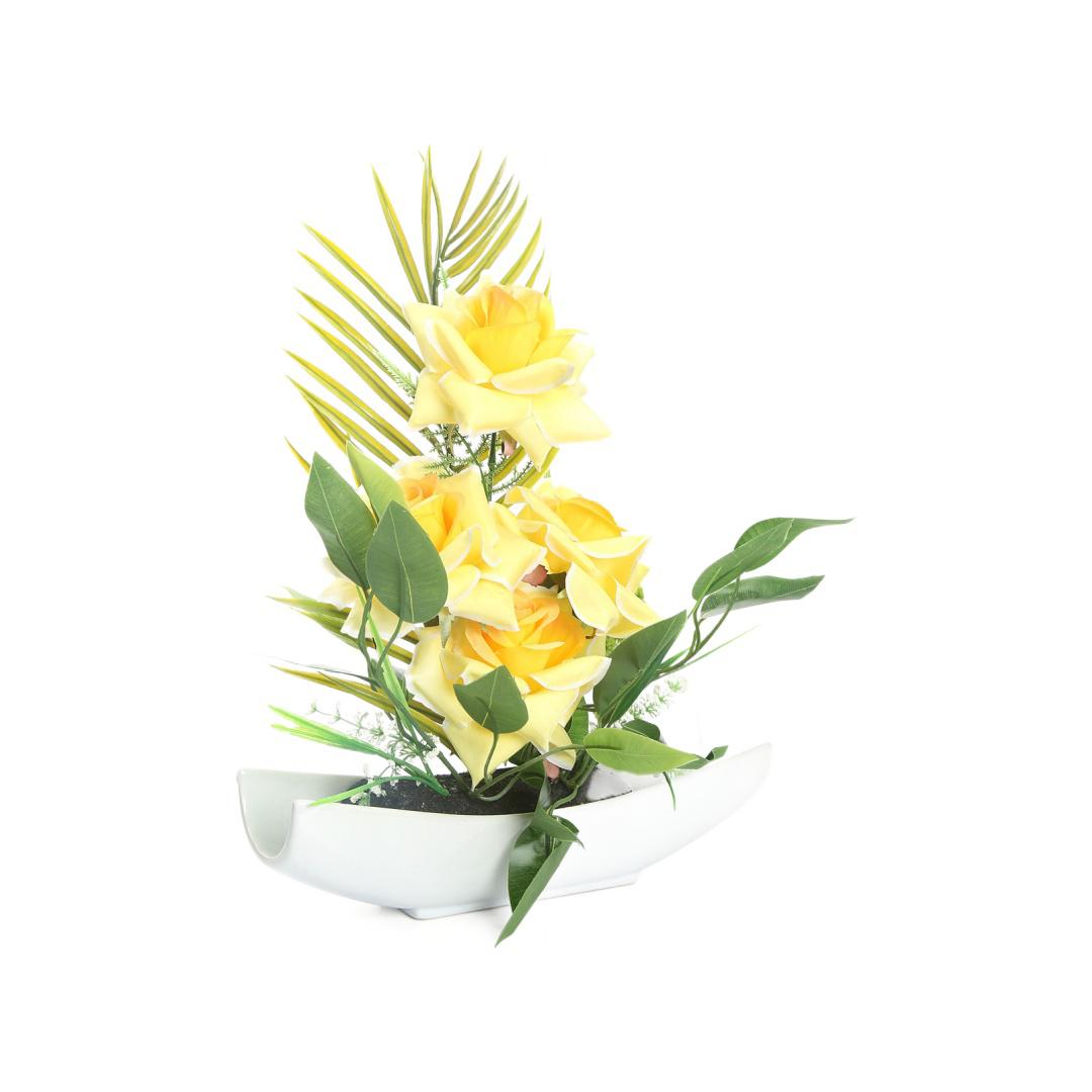 Rose Boat Potted Plant (Yellow)