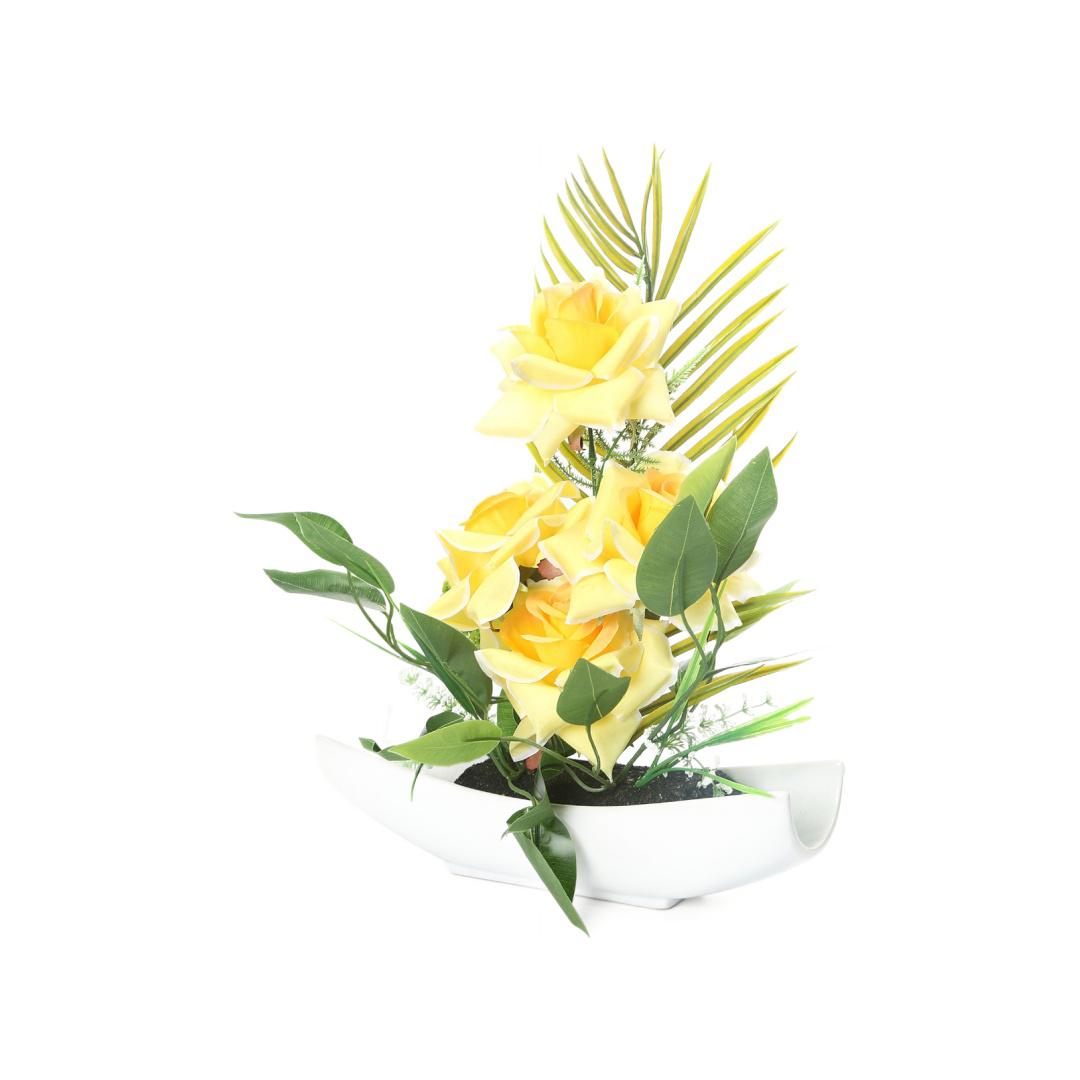 Rose Boat Potted Plant (Yellow)