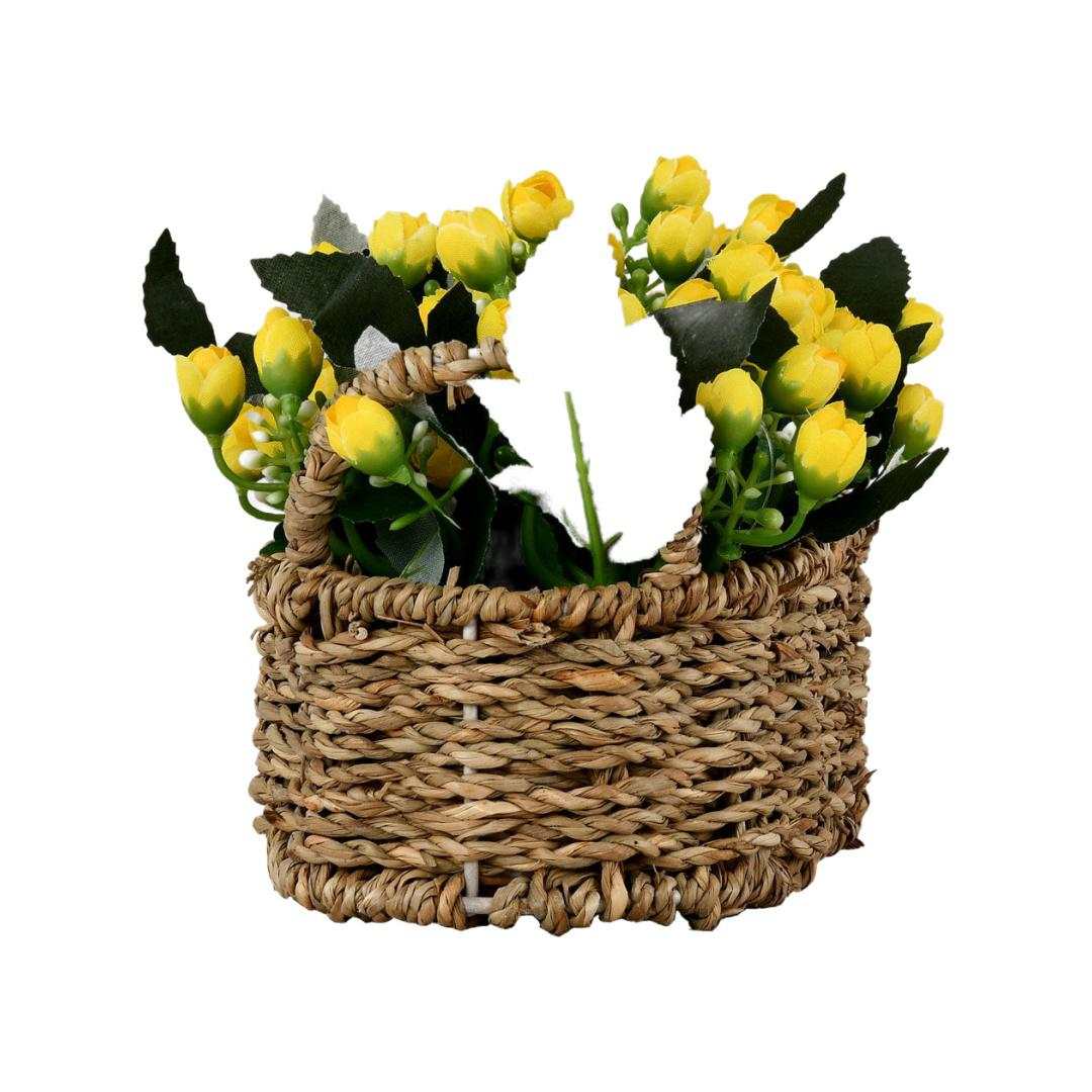 Rose Buds Basket Potted Plant (Yellow)