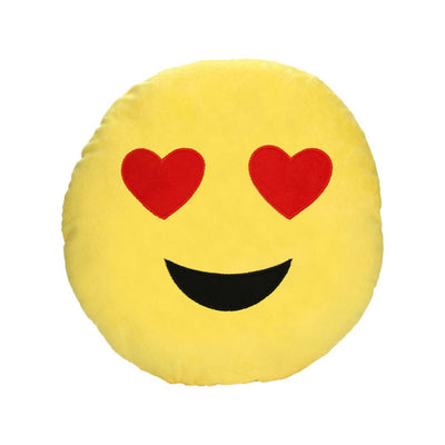 Smiley Heart Eye Emoji Polyester 14" x 14" Filled Cushion (Yellow)